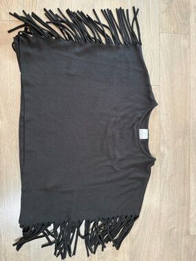 Malibu Black Fringe Poncho Top Size-US -M